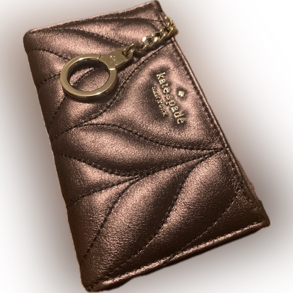 Kate Spade Briar Lane Bronze Quilted Metallic Leather Mikey Keychain Card Wallet - Picture 9 of 12